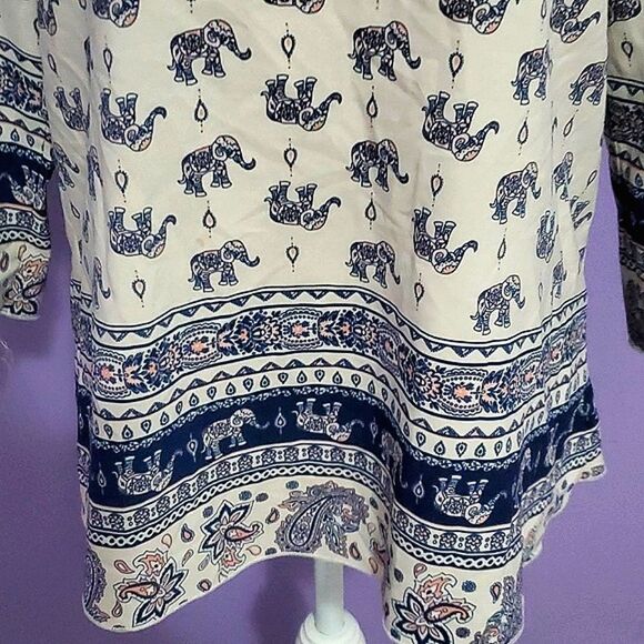Lodys Cream Elephant Boho Hippie 3/4 Sleeves Retro Boxy Top - Picture 3 of 8